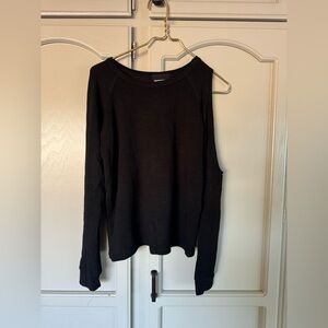 MONROW Women’s Black Open Shoulder Long Sleeve Sweater Top XS